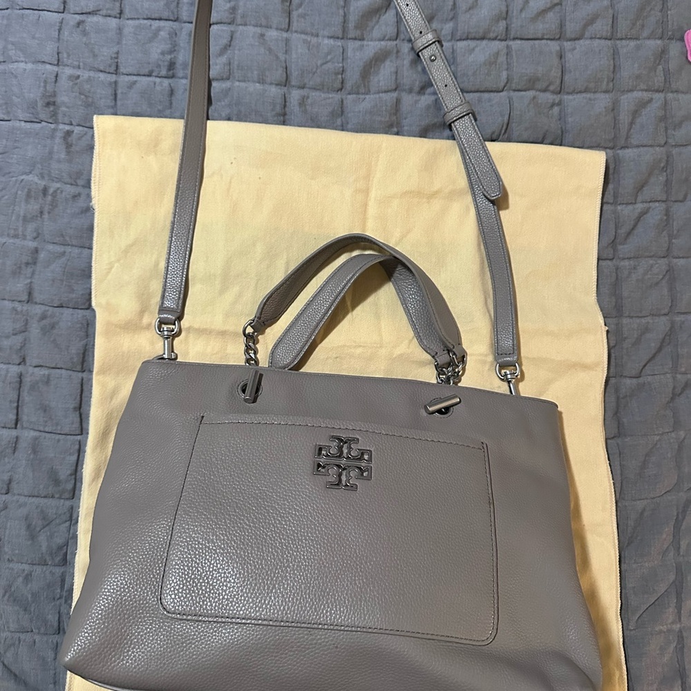 Tory Burch Gray Leather Shoulder Bag